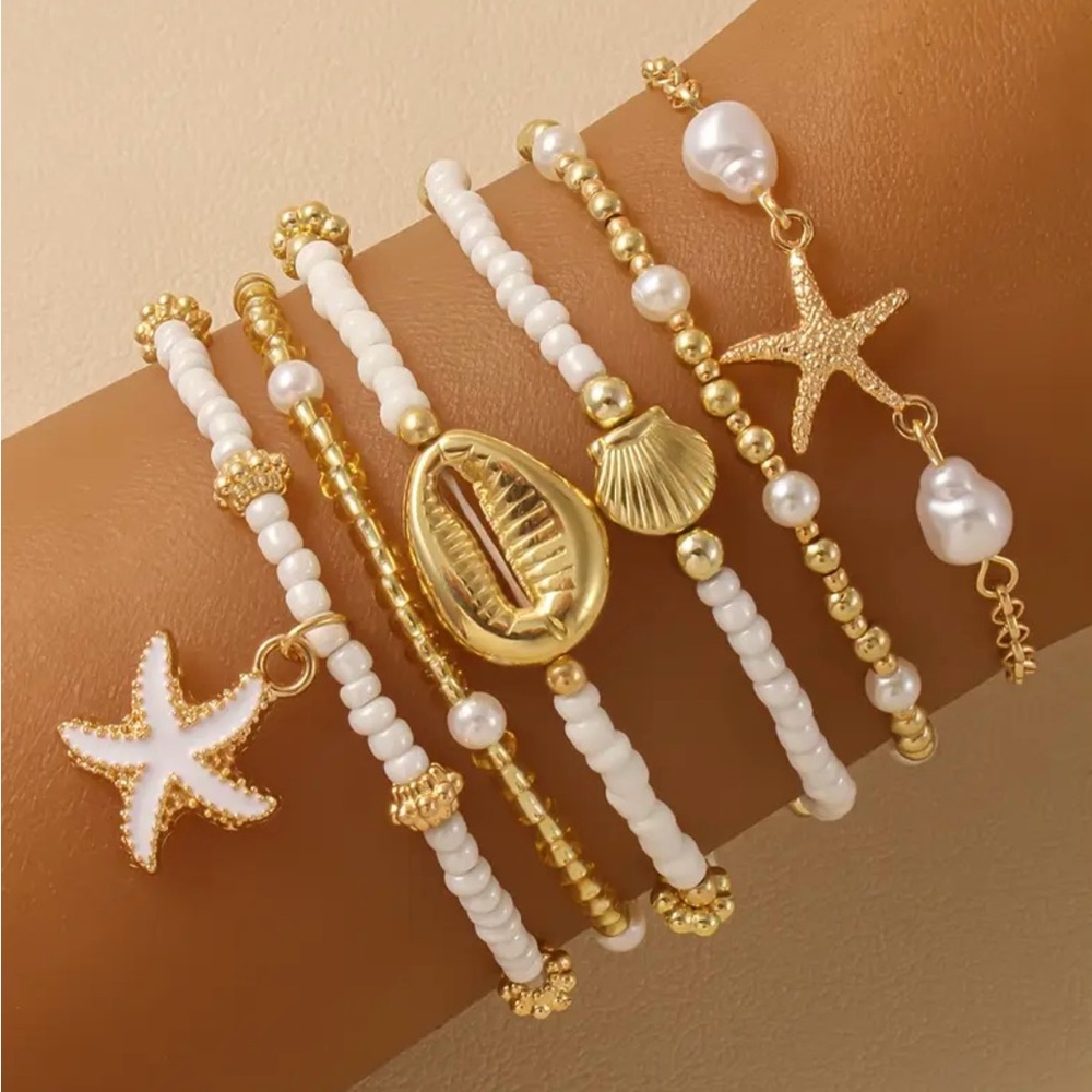 Gold and White Nautical Charm Bracelets